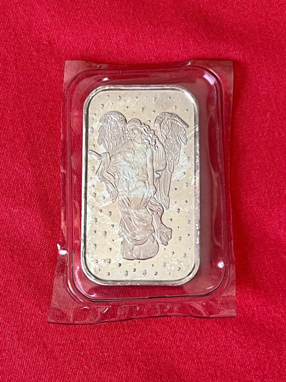 Vtg 1995 Christmas Angel 1 oz .999 Fine Silver Art Bar Sealed Toned Holiday
